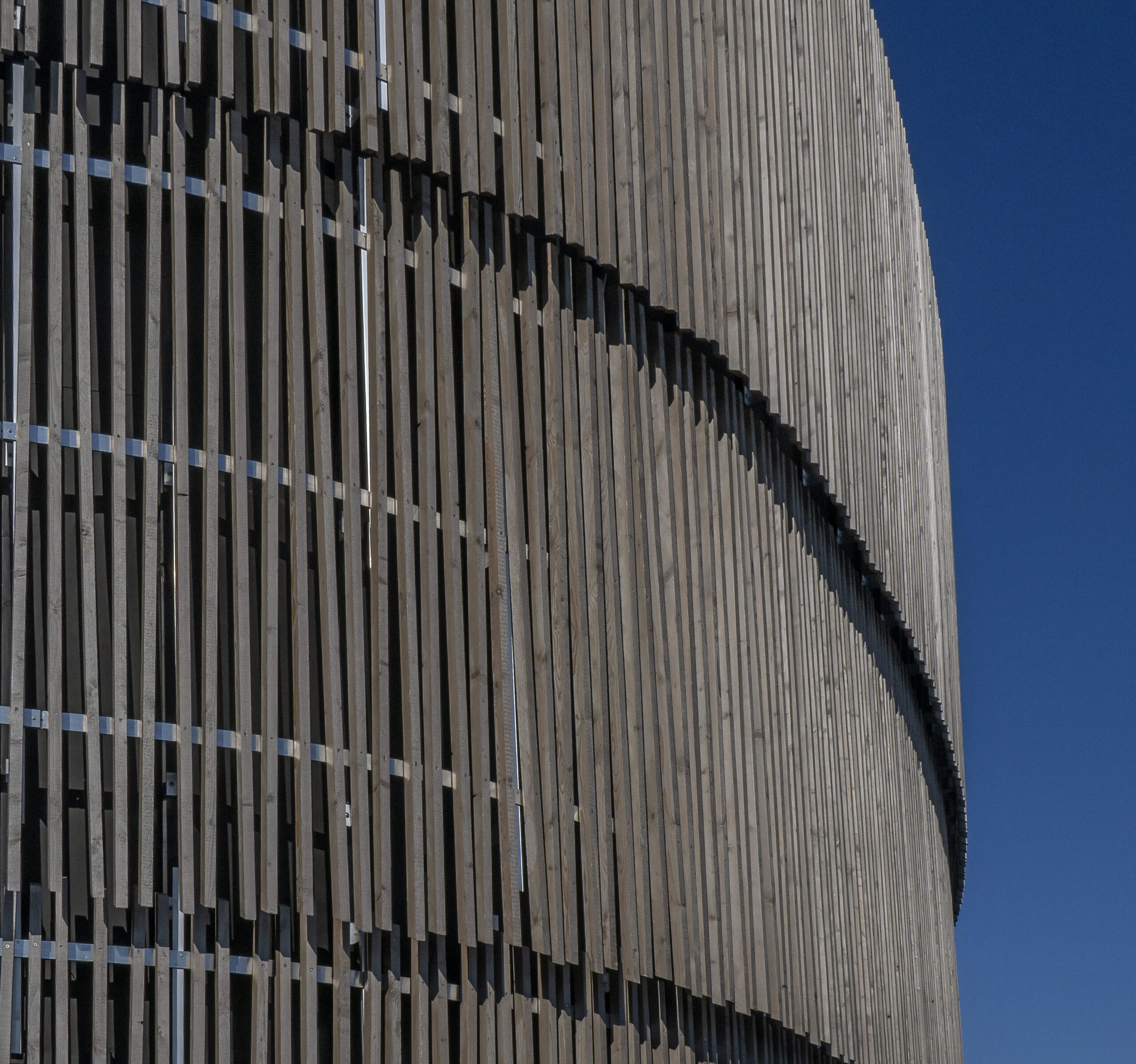Holzverkleidete Außenfassade des Ellipsum in Hirschaid – nachhaltige Architektur mit natürlicher Ästhetik